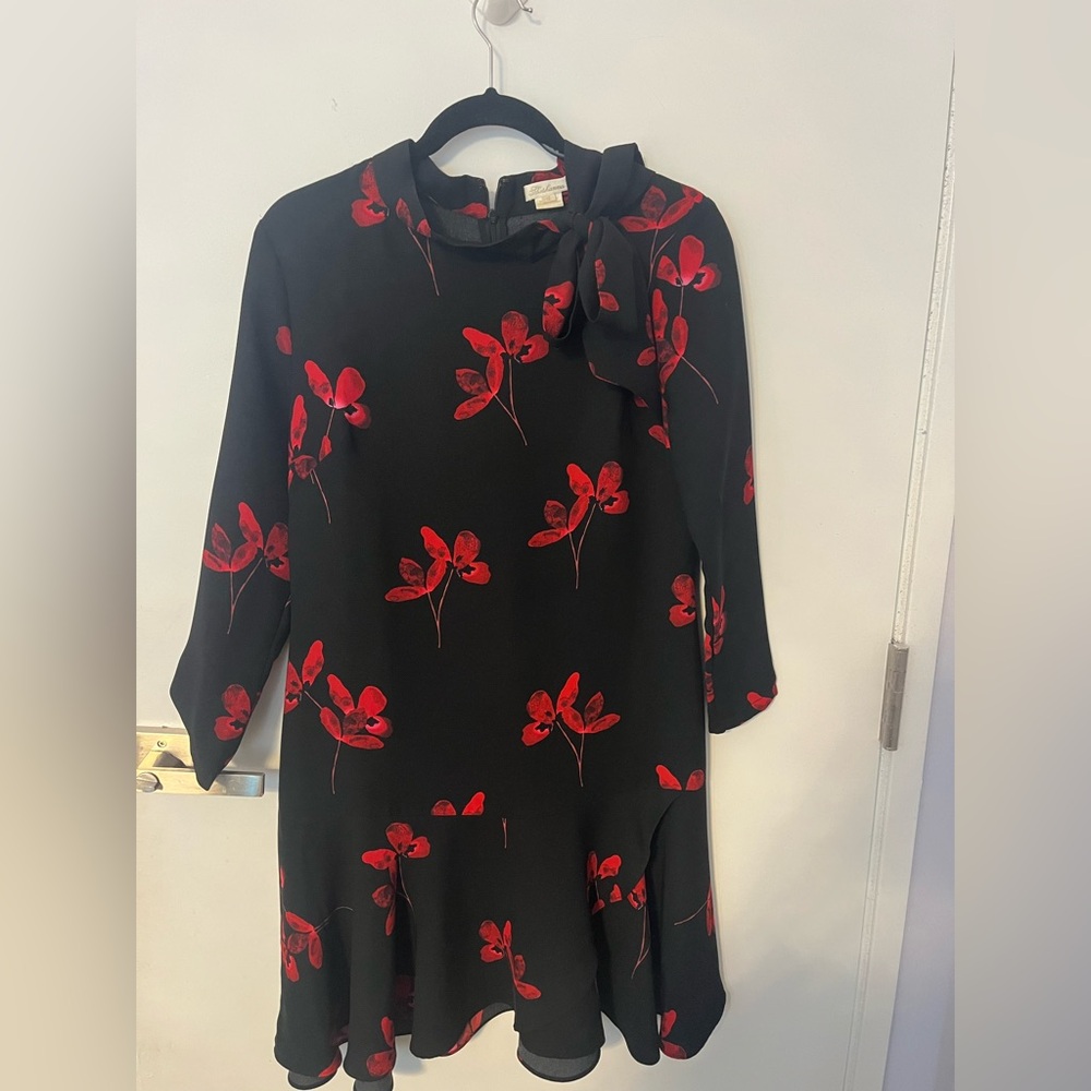 Shoshanna Black Dress with Red Floral Design